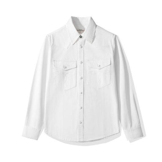 Camisa Denim Lavado Floral con Bolsillo Frontal - Image 6