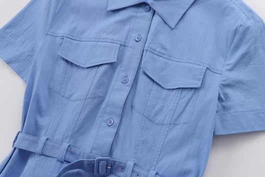 Vestido Camisero Europeo con Cinturón y Detalles de Costura - Image 17