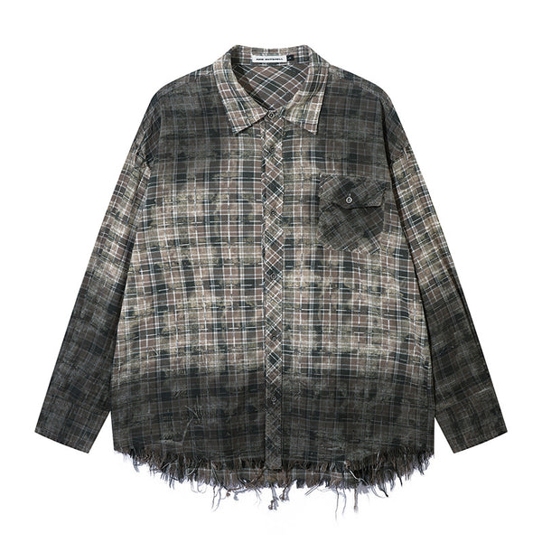 Camisa Plaid Degradado con Bordes Deshilachados - Image 4