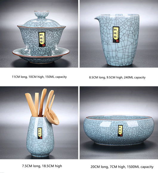 Juego de Té Celadón Ge Kiln Heredado con Acabado Agrietado - Image 11