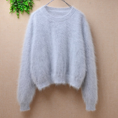 Suéter Holgado de Terciopelo Mink con Cuello Redondo y Mangas Linterna para Mujer - Image 7