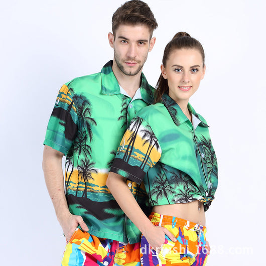 Camisa Casual Estampada de Solapa para Hombre y Mujer