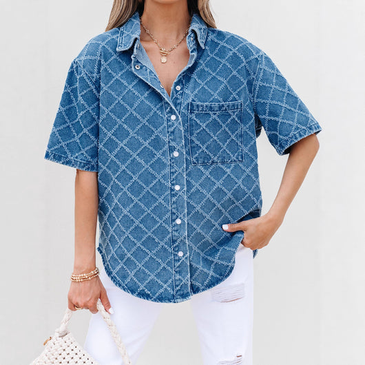 Camisa de Mezclilla con Estampado Cuadros para Mujer - Image 2