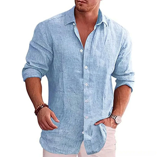 Camisa de Algodón y Lino Clásica con Cuello Solapa - Ajuste Regular - Image 8