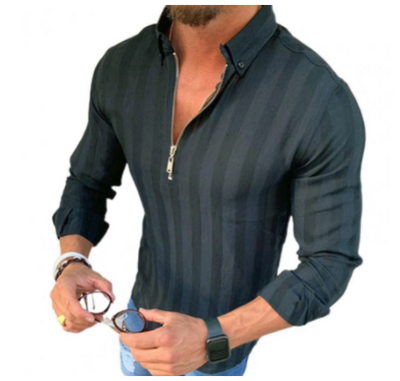 Camisa Casual de Rayas con Solapa y Cierre - Image 5