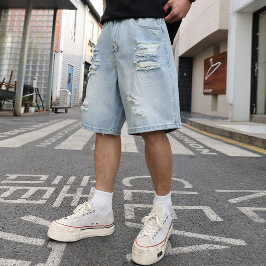 Shorts de Mezclilla Rotos Holgados Estilo Casual Desgastado - Image 4
