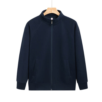 Purple full-zip jacket with a stand-up collar, raglan sleeves, and front pockets, displayed on a hanger. - Image 11