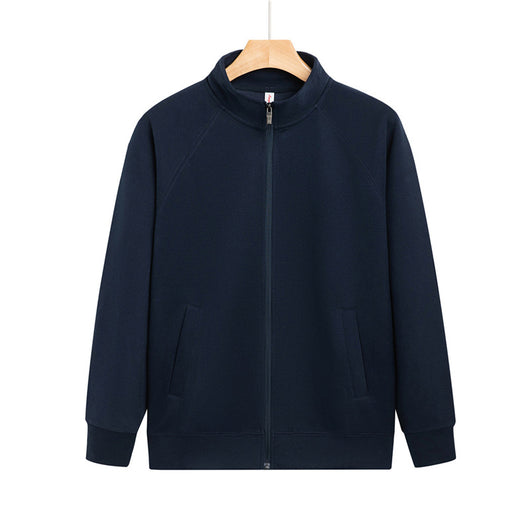 Purple full-zip jacket with a stand-up collar, raglan sleeves, and front pockets, displayed on a hanger. - Image 11