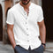 Camisa Retro de Algodón y Lino para Hombre con Botones - Manga Corta Casual