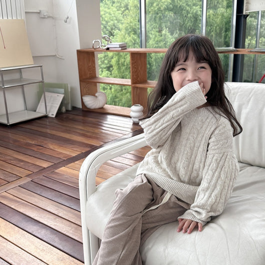 Suéter de Algodón Trenzado para Niñas - Cuello Redondo Cómodo y Moderno - Image 3