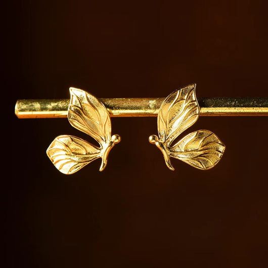 Aretes Mariposa en Oro 18K con Hoja Amarilla - Diseño Personalizado Étnico