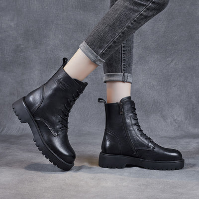 Botines de Cuero Suave para Mujer con Tacón Robusto y Forro de Felpa - Image 3