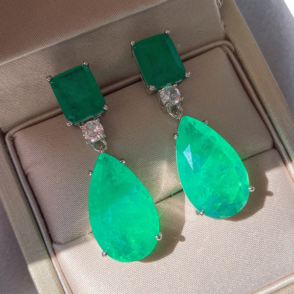Aretes de Paraiba en Forma de Gota Esmeralda - Image 5