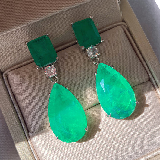 Aretes de Paraiba en Forma de Gota Esmeralda - Image 5