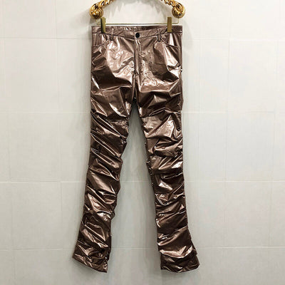 Pantalones de Cuero Plisados Acampanados Mirror Fit para Hombre y Mujer - Image 8