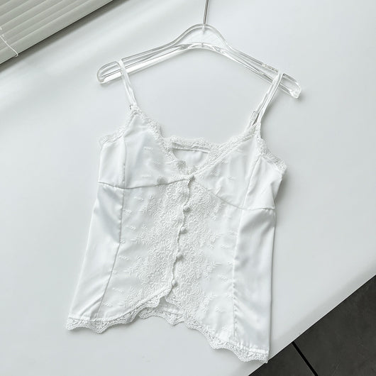 Blusa Slip Satinada Ajustada con Encaje Delicado - Image 6