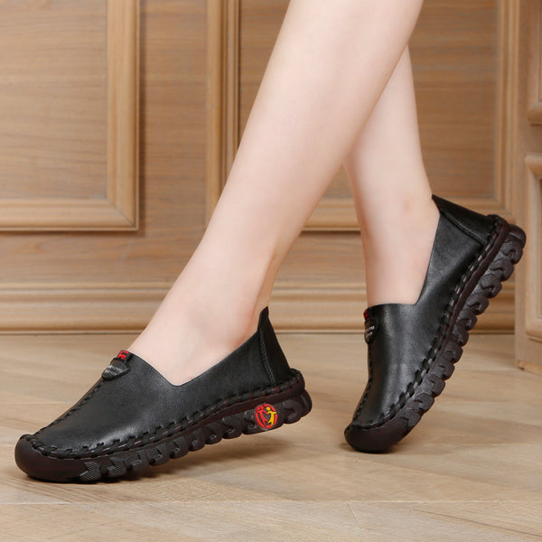 Zapatos Casuales de Cuero para Mujer con Suela Suave y Diseño Otoñal
