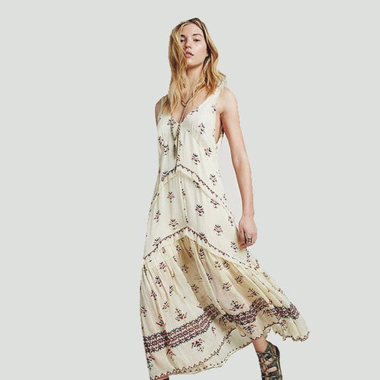 Vestido Bohemio Escote V Cintura Alta Holgado