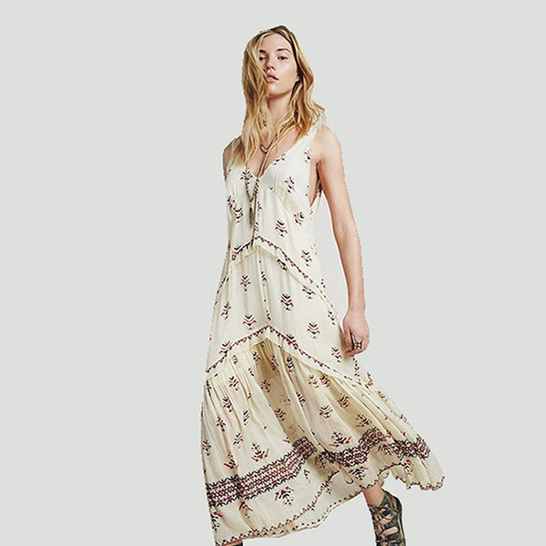 Vestido Bohemio Escote V Cintura Alta Holgado