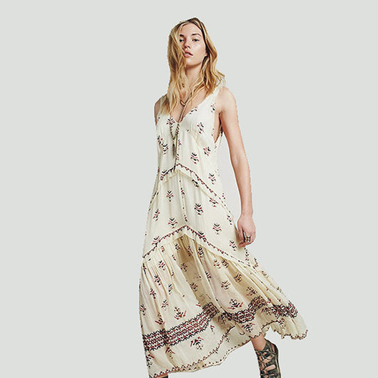 Vestido Bohemio Escote V Cintura Alta Holgado