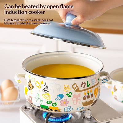 Tazón para Fideos Instantáneos con Tapa y Asas Dobles, Esmaltado Resistente al Calor