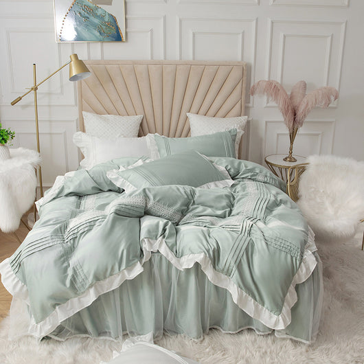 Juego de Cama Princesa Coreana con Encaje - Cubrecama 4 Piezas Estilo Girl Heart