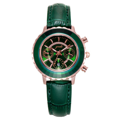Reloj Pulsera de Cuero Verde con Calendario para Mujer - Image 13