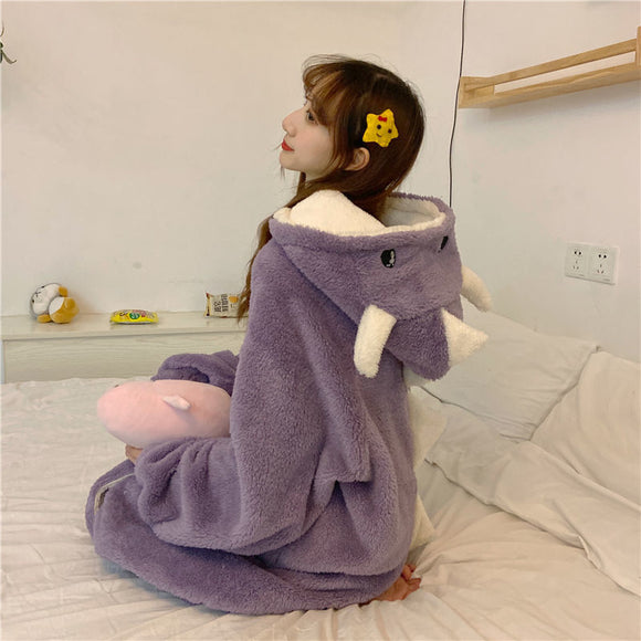 Pijama Largo con Capucha y Orejas de Felpa para Mujer - Otoño e Invierno