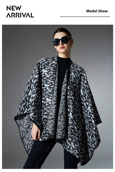 Chal Cruzado Estampado Leopardo Negro - Versátil para Primavera, Otoño e Invierno - Image 11