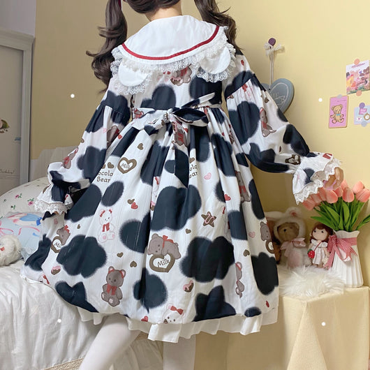 Vestido Milk Bear Cuello Marinero Manga Larga Azul Marino - Image 10