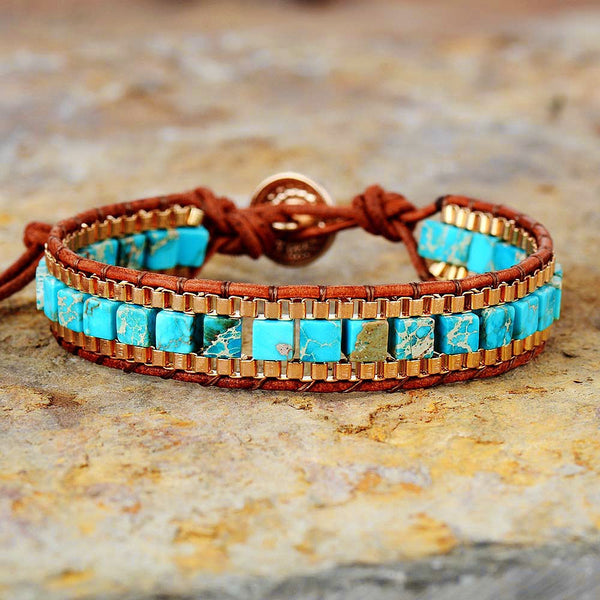 Pulsera de Cuero Tejida a Mano Imperial Stone