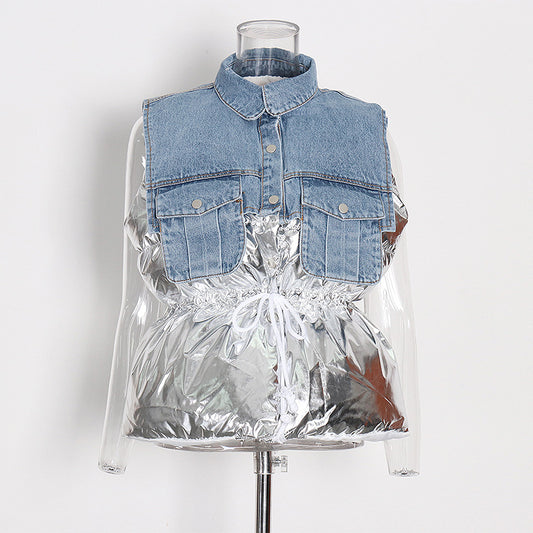 Chaleco Denim Casual para Mujer con Costuras Decorativas