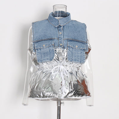 Chaleco Denim Casual para Mujer con Costuras Decorativas
