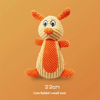 Plush rabbit pet toy with a beige ribbed body and orange textured ears, nose, belly, and feet, featuring a squeaker. - Image 7
