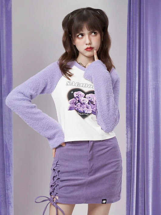 Playera Raglan Mujer con Estampado Mosaico y Oso Peluche - Image 9