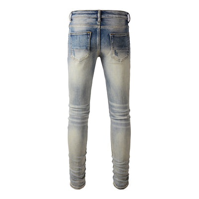 Jeans Azul Bebé Desgastado con Parches Iridiscentes para Hombre - Image 11