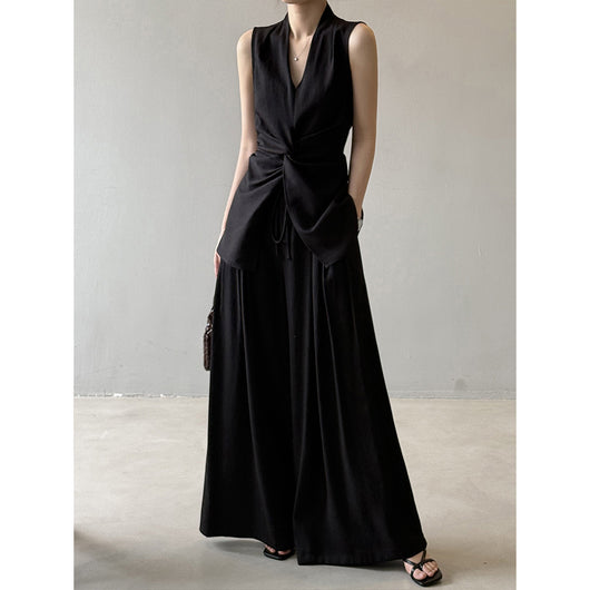 Conjunto Elegante sin Mangas: Blusa Temperamento + Pantalón Ancho Fluido - Image 5