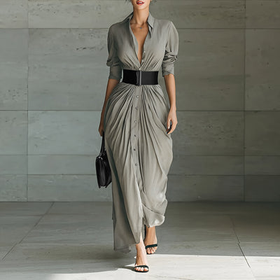 Vestido Camisero Elegante con Solapa y Cinturón - Image 4