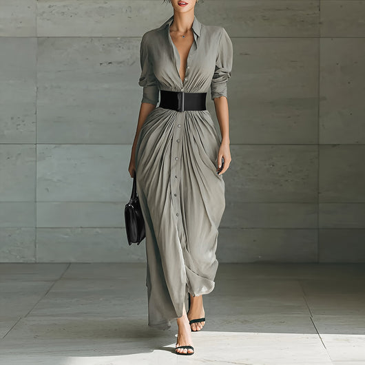 Vestido Camisero Elegante con Solapa y Cinturón - Image 4