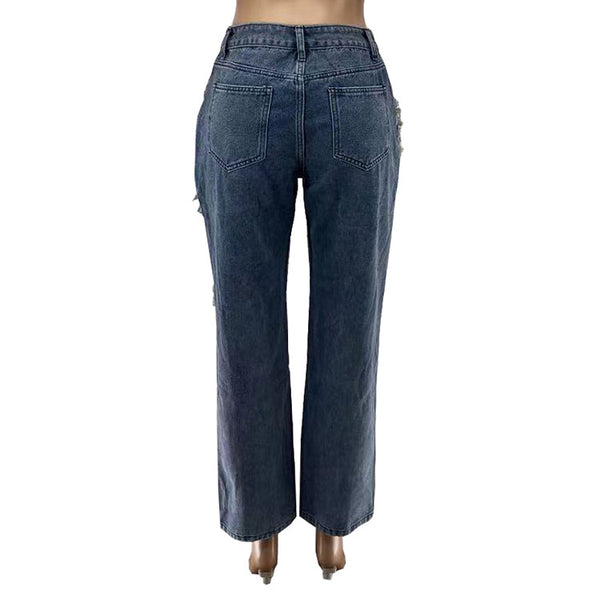 Jeans de Moda para Mujer con Bordes Deshilachados y Lavado Desgastado