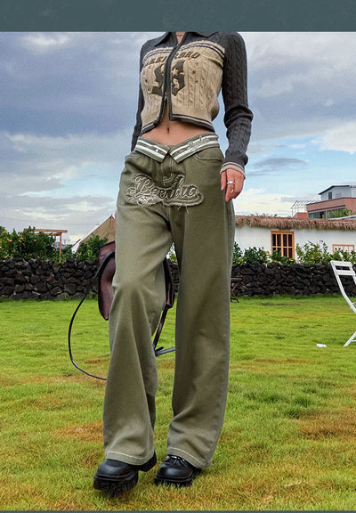 Jeans Rectos Mujer con Parche Bordado American Gothic y Orilla sin Rematar - Image 15