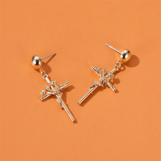 Aretes de Rosa Tridimensional con Relieve en Relieve - Image 4
