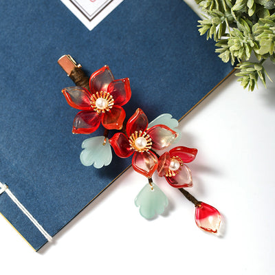 Horquilla de Flor de Cristal Antigua Roja para Traje Hanfu - Image 4