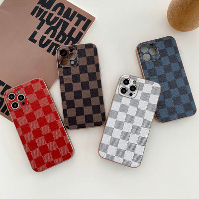 Funda de Cuero Galvanizada con Textura Cuadros para Celular - Image 12