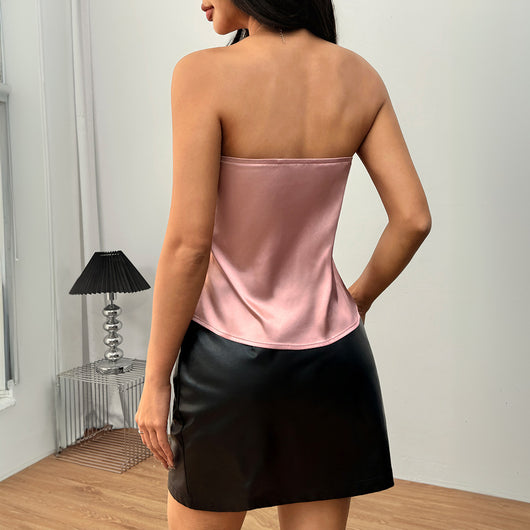 Top Satinado sin Tirantes Escote Strapless Elegante - Image 2