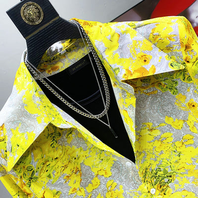 Camisa Hawaiana Amarilla Suelta con Hombreras Acolchadas para Hombre - Image 9
