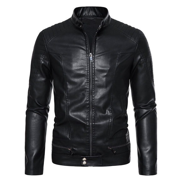 Men's PU Leather Jacket with Zipper Details