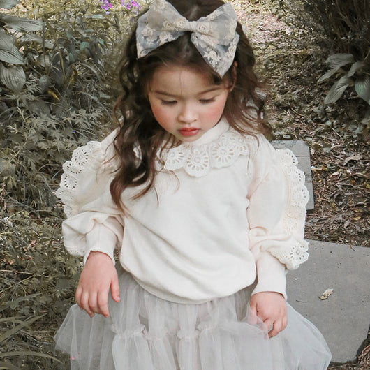 Suéter Infantil Niña Estilo Occidental con Encaje Suelto Manga Larga - Image 3