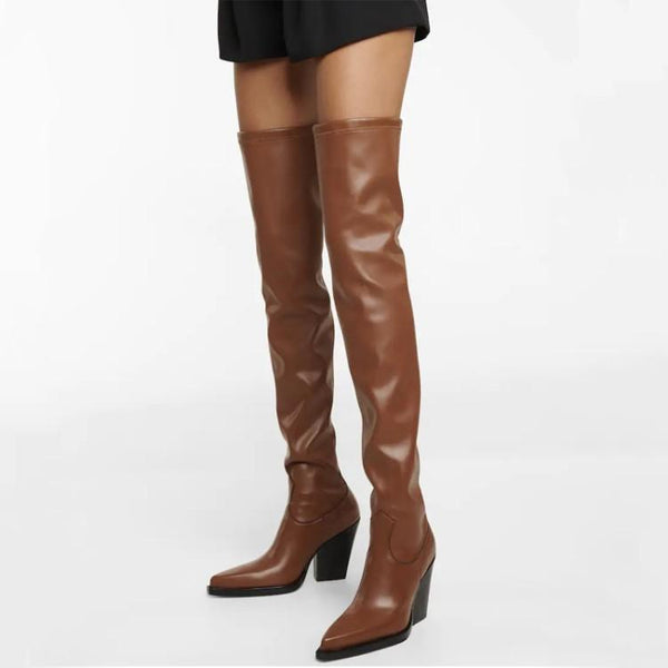 Botas de Cuero Elástico con Tacón Alto para Mujer