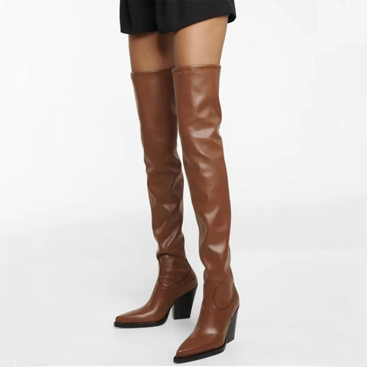 Botas de Cuero Elástico con Tacón Alto para Mujer